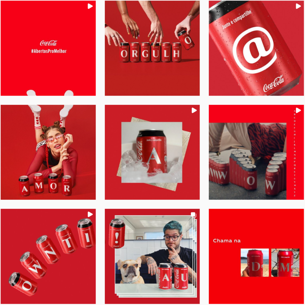 Feed do Instagram da Coca Cola em demonstração de padrão de comunicação.